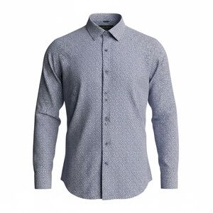 Klauss Boehler Long Sleeve Mens Button Dress Shirt Geometric Print Size 16 Blue